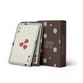 Personalised playing card set with a brown and teal polka-dot box, including a deck of 52 cards and 2 jokers.