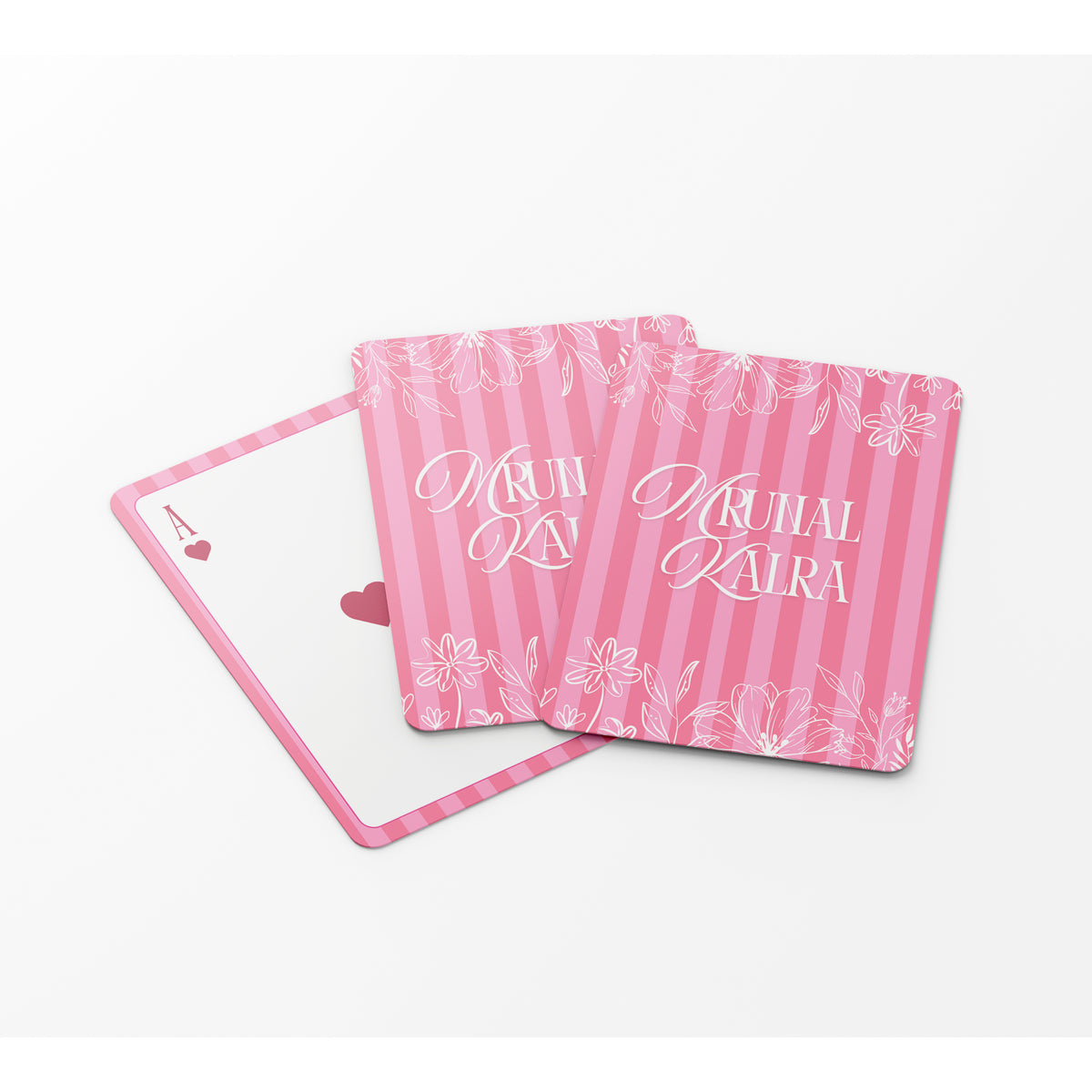 Floral Pink Stripes Personalised Playing Cards