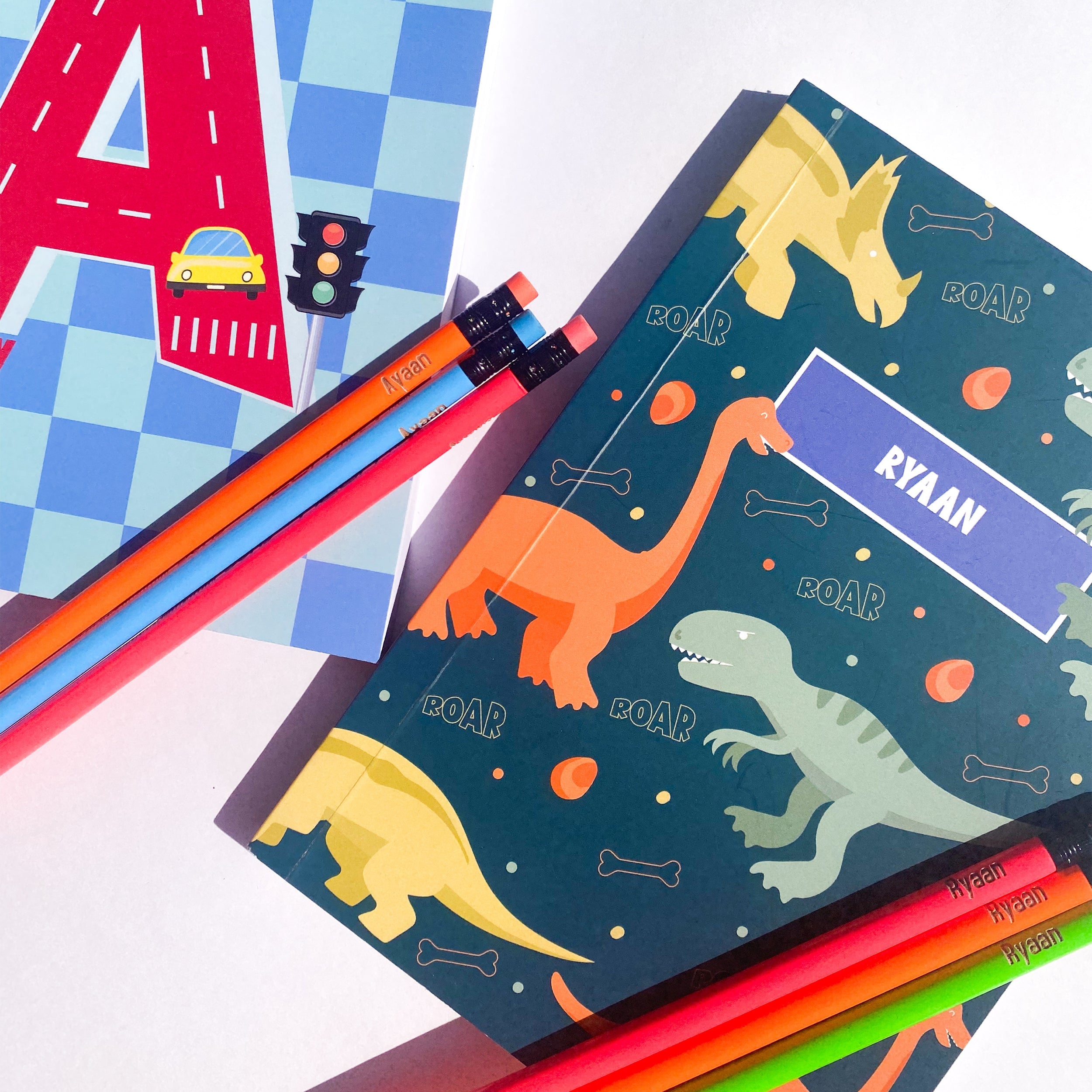 Personalised pencils in a stationery set