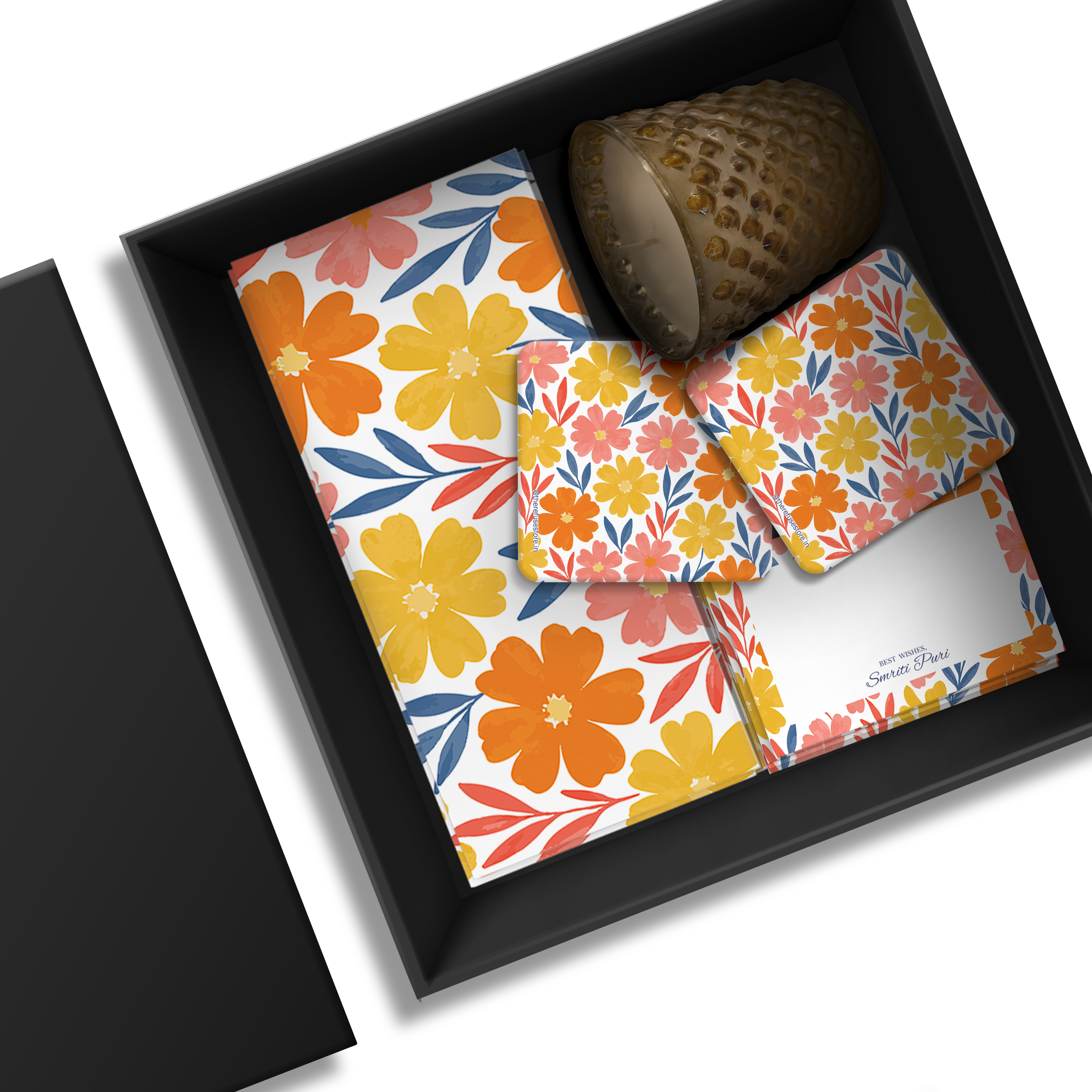 Red & Orange Multi Floral Personalised Gifting Midi Set with box