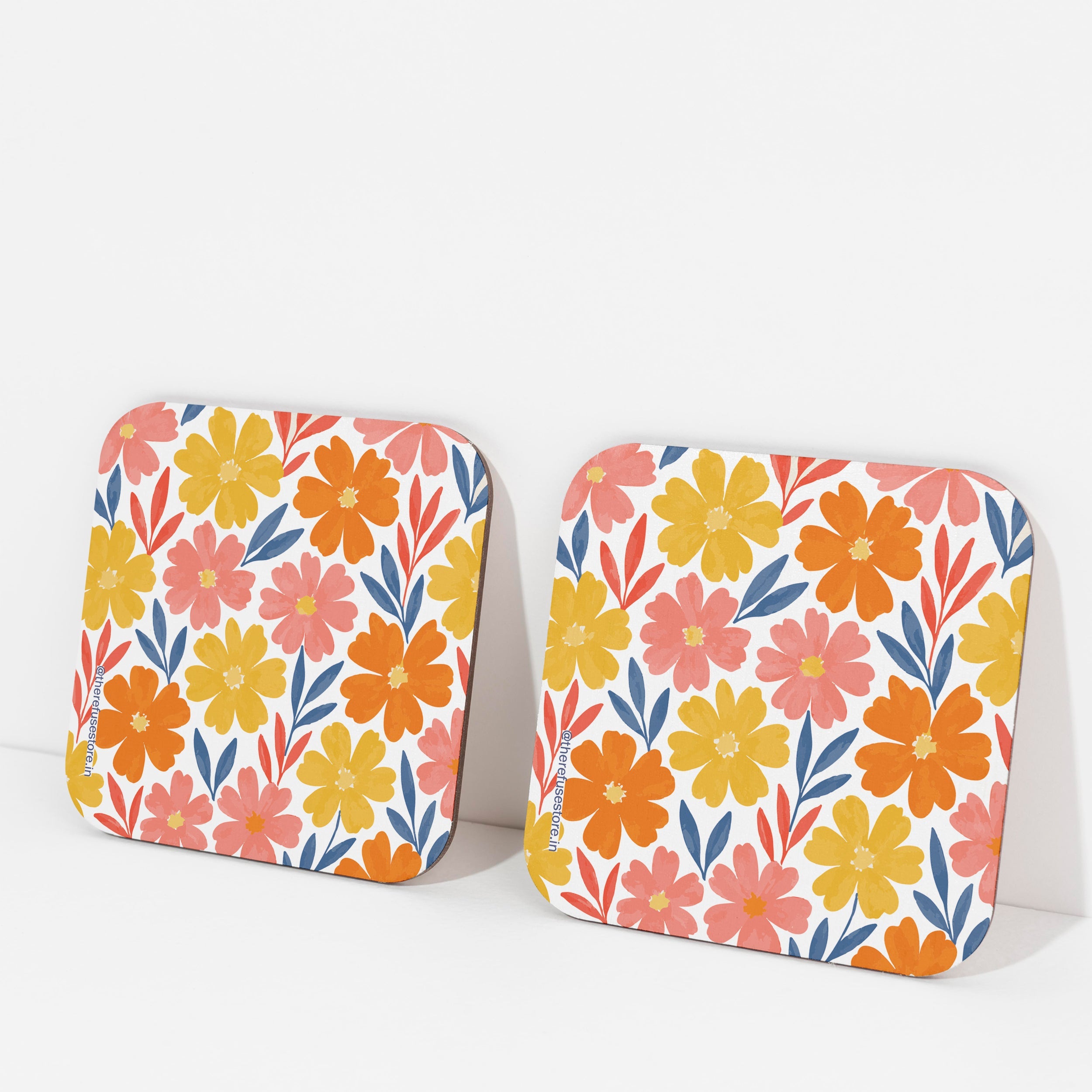 Red & Orange Multi Floral Coasters set of 2