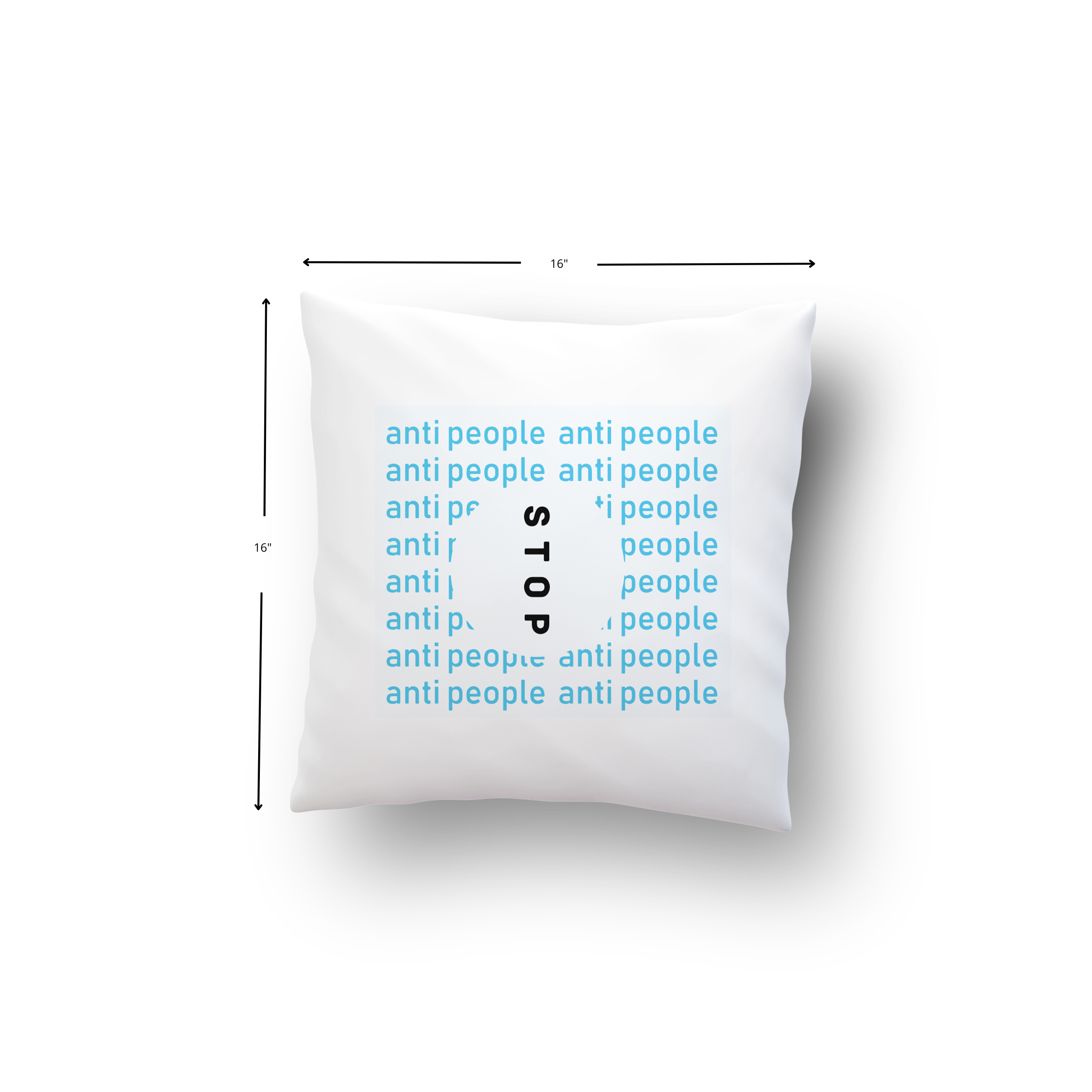 Anti People Cushion Cover shown with dimensions