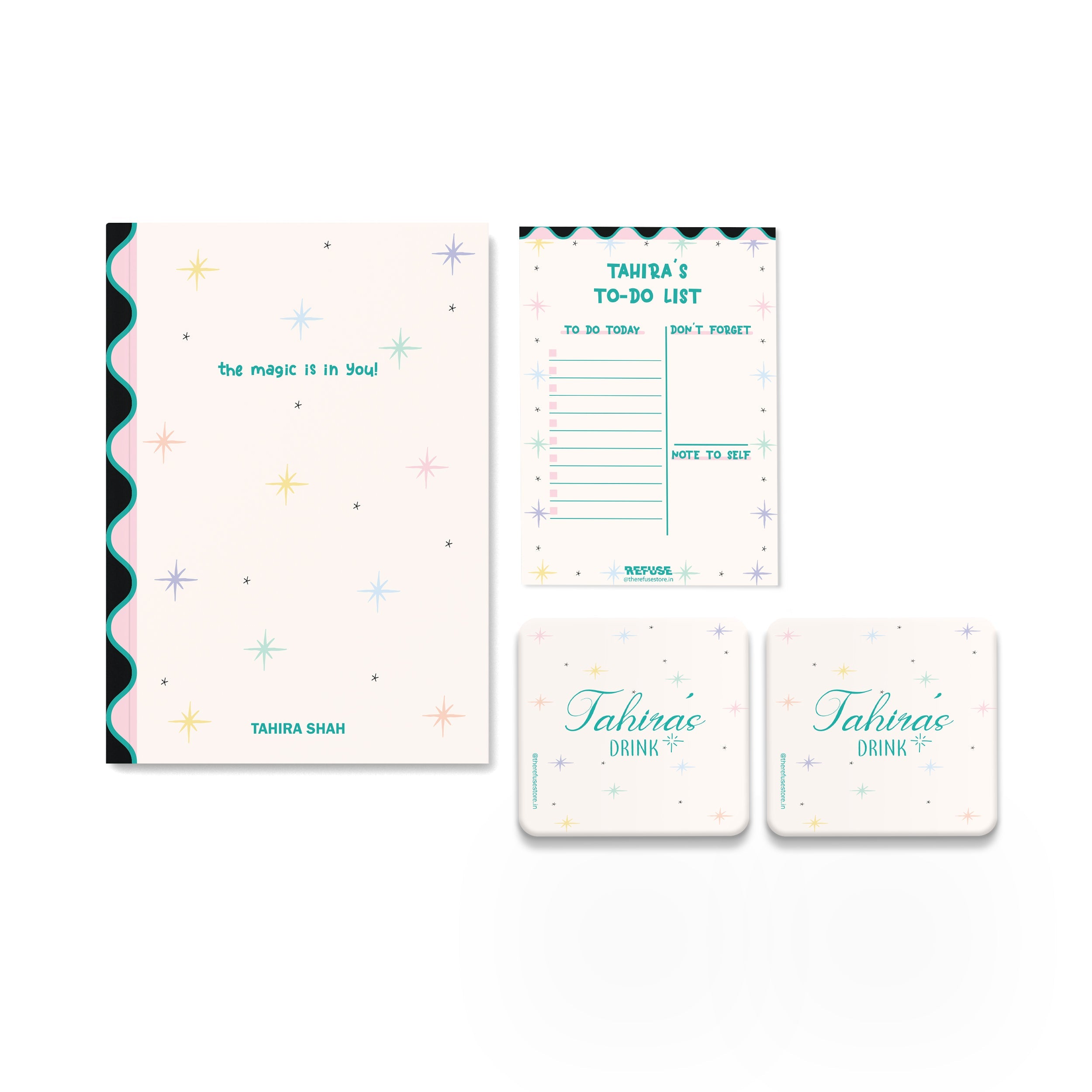 Stars personalised notebook,notepad & coasters