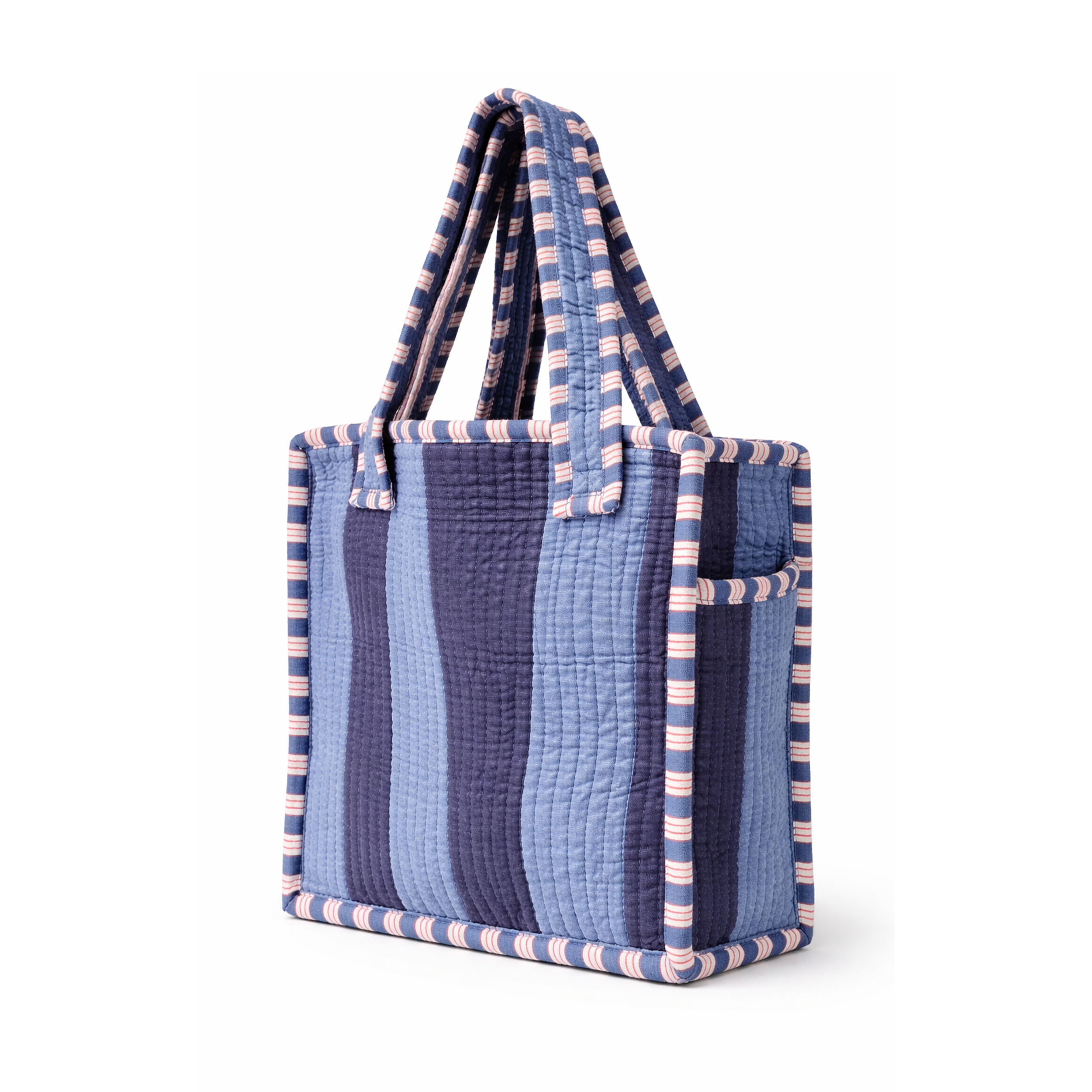 Blue Bold Striped Quilted Mini Tote Bag