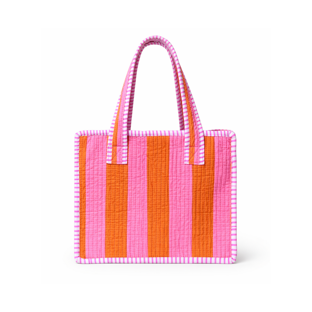 Pink & Rust Bold Striped Quilted Mini Tote Bag