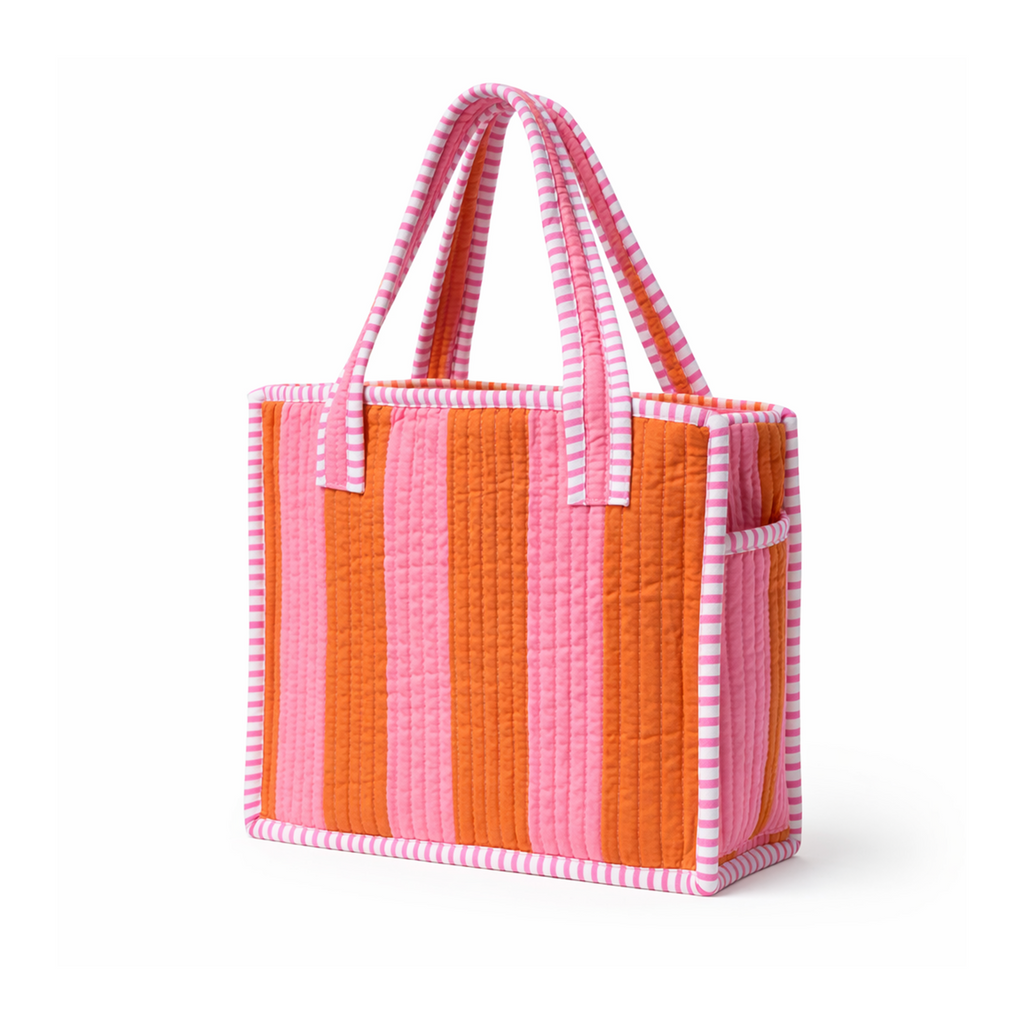 Pink & Rust Bold Striped Quilted Mini Tote Bag