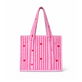 Pink Heart & Stripe Quilted Mini Tote Bag