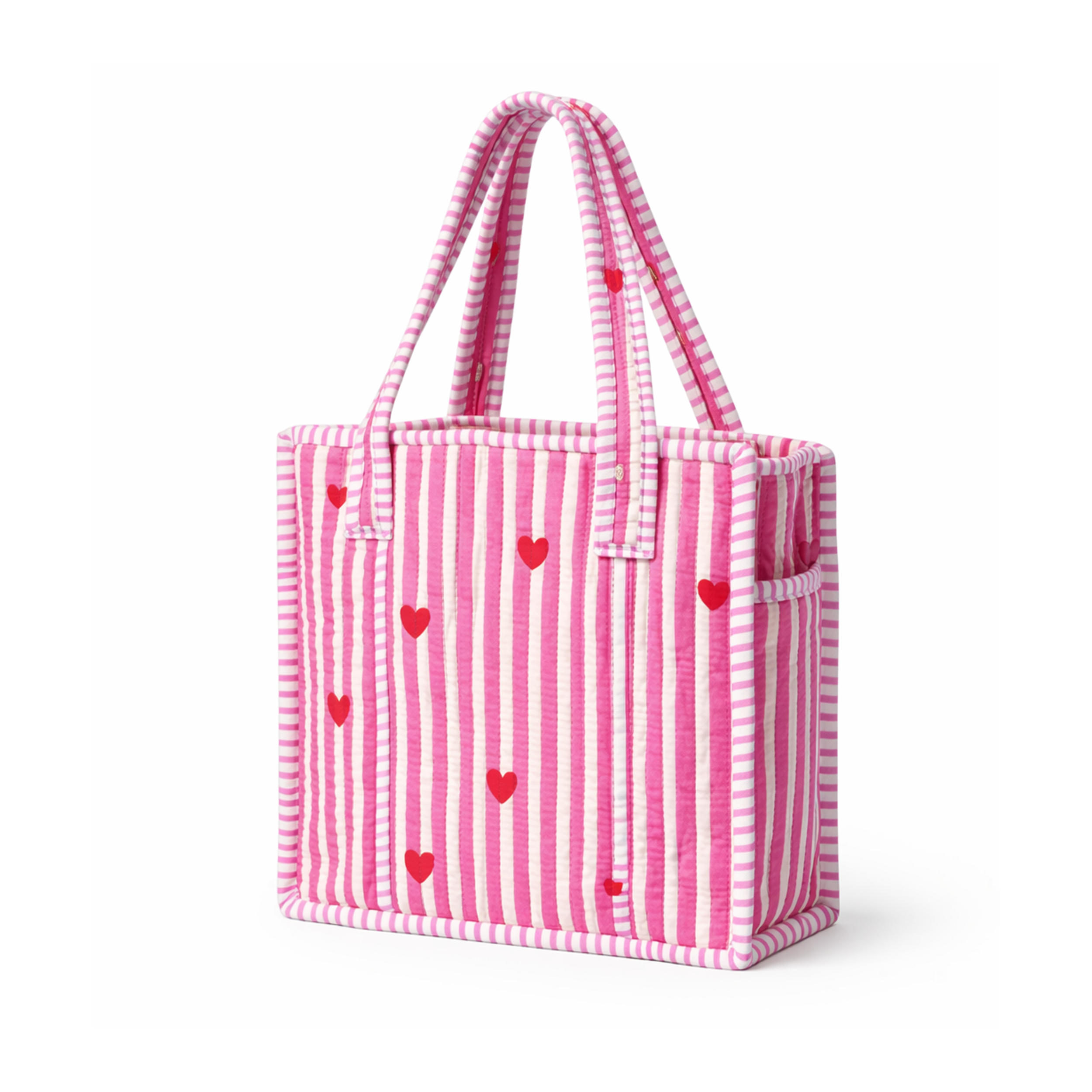 Pink Heart & Stripe Quilted Mini Tote Bag