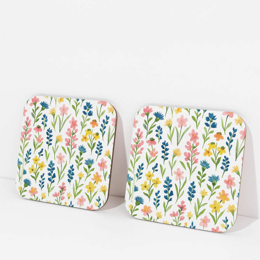White Multi Floral Coasters set of 2