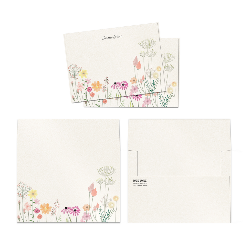 Wildflower Charm Metallic Personalised FLAT Notecards & Envelopes