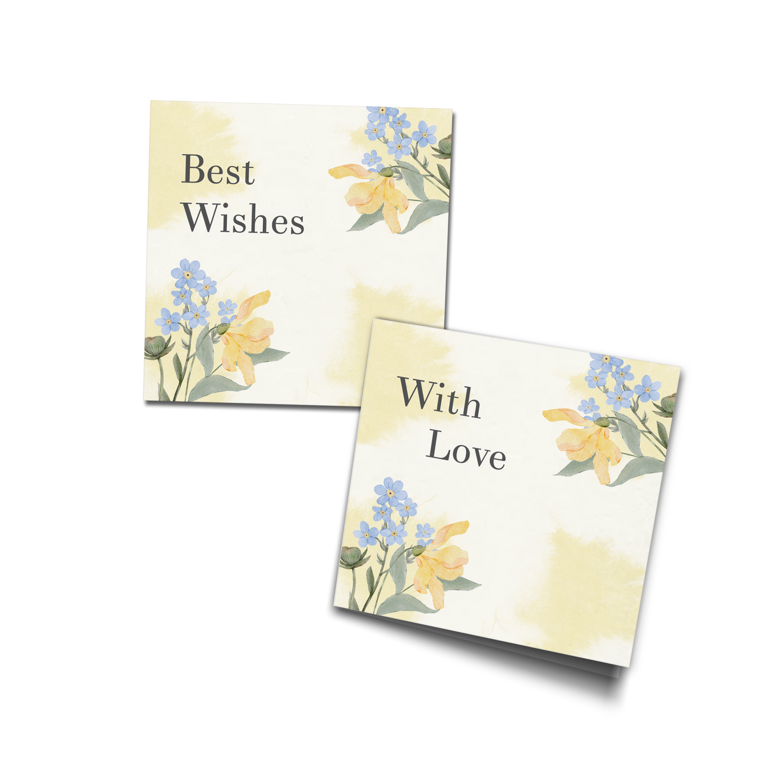 Yellow Watercolour With Blue Flowers Personalised FOLD Best Compliments Cards