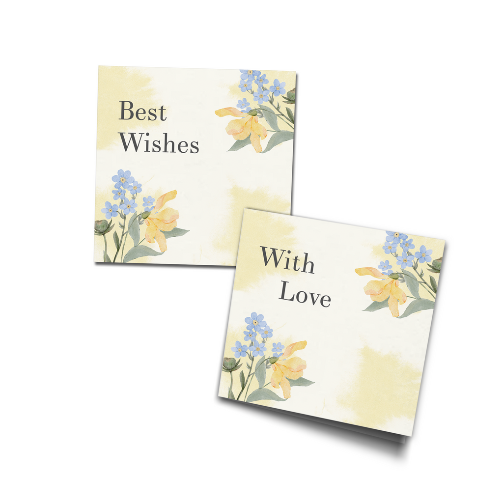 Yellow Watercolour With Blue Flowers Personalised FOLD Best Compliments Cards