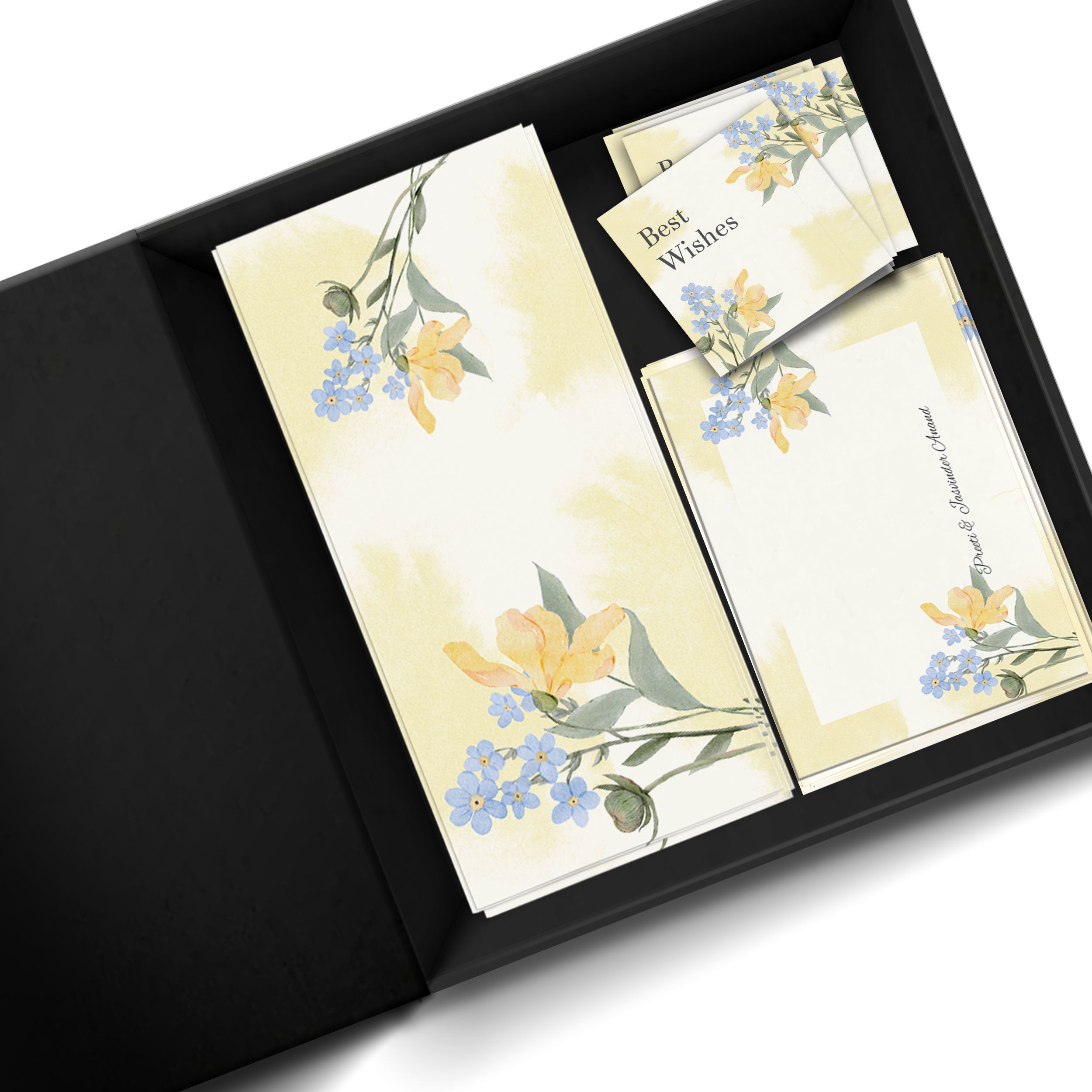 Yellow Watercolour With Blue Flowers Personalised Gifting Mini Set WITH BOX