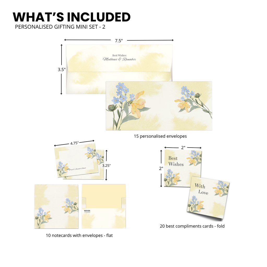 Yellow Watercolour With Blue Flowers Personalised Gifting Mini Set