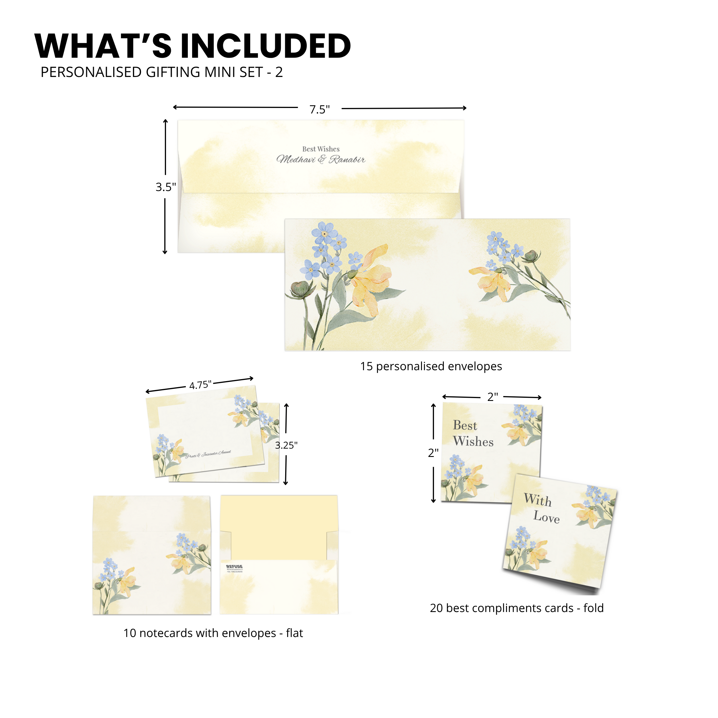 Yellow Watercolour With Blue Flowers Personalised Gifting Mini Set