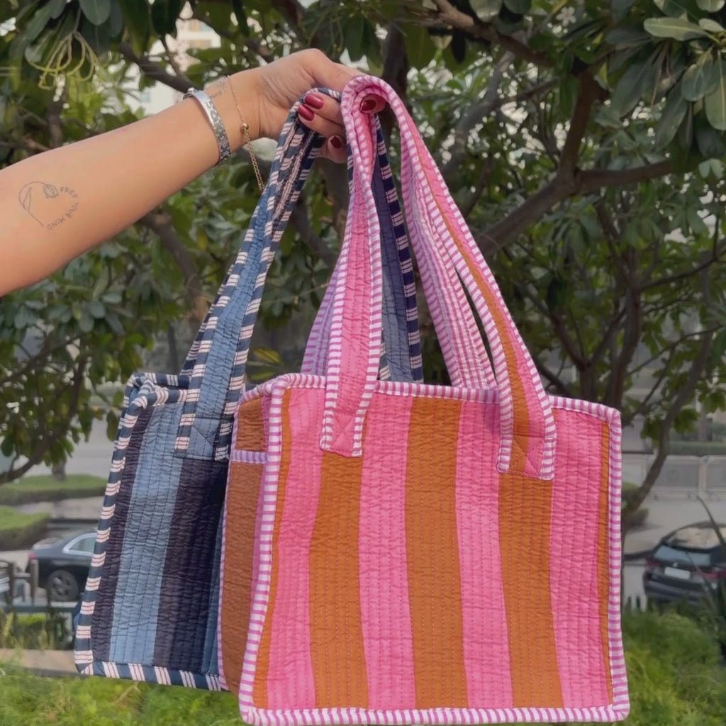 Bold Striped Quilted Mini Tote Bag