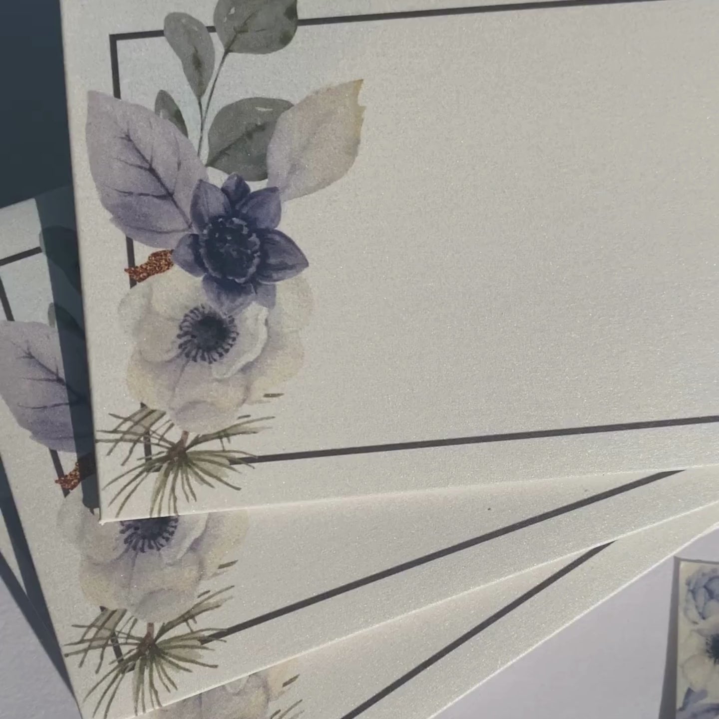 Blue Floral With Brown Border Metallic Personalised Money Envelopes