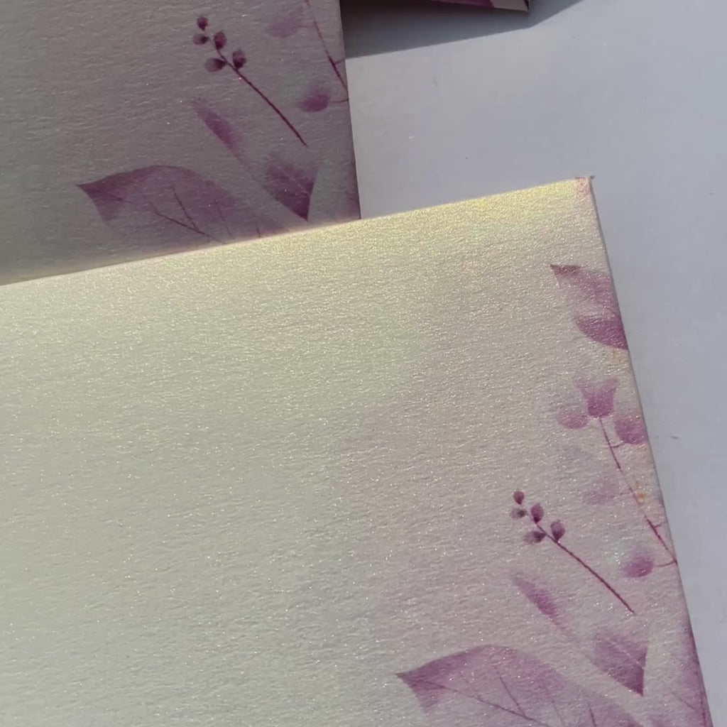 Purple Watercolour Leaves Metallic Personalised Money Envelopes